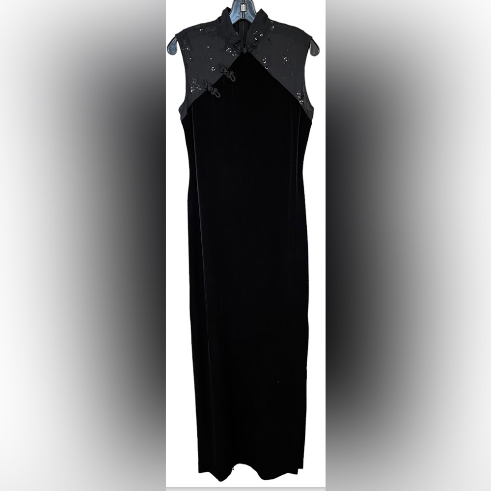 Vintage 1990s Velvet Asian Maxi Dress Gown Floor Length Size 10